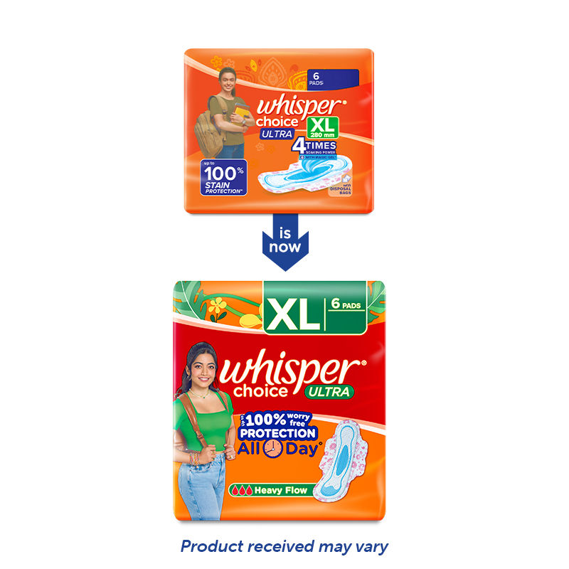 Whisper Choice XL, 6 XL Pads for medium to heavy flow, Gives Up to 100% worry-free protection