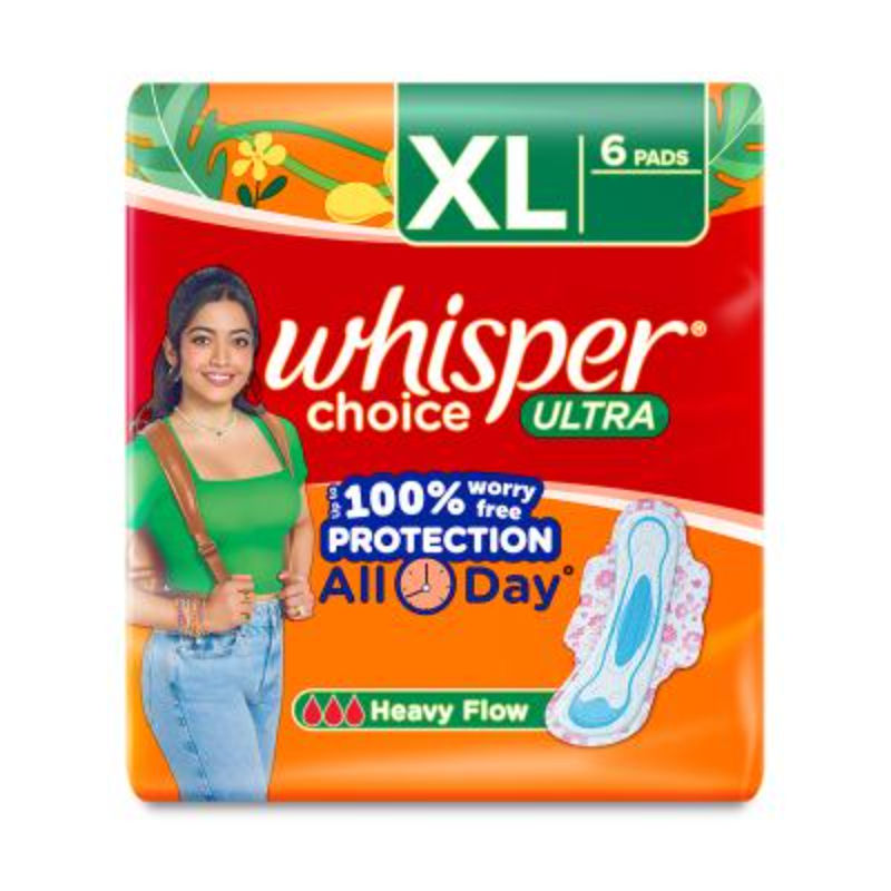 Whisper Choice XL, 6 XL Pads for medium to heavy flow, Gives Up to 100% worry-free protection