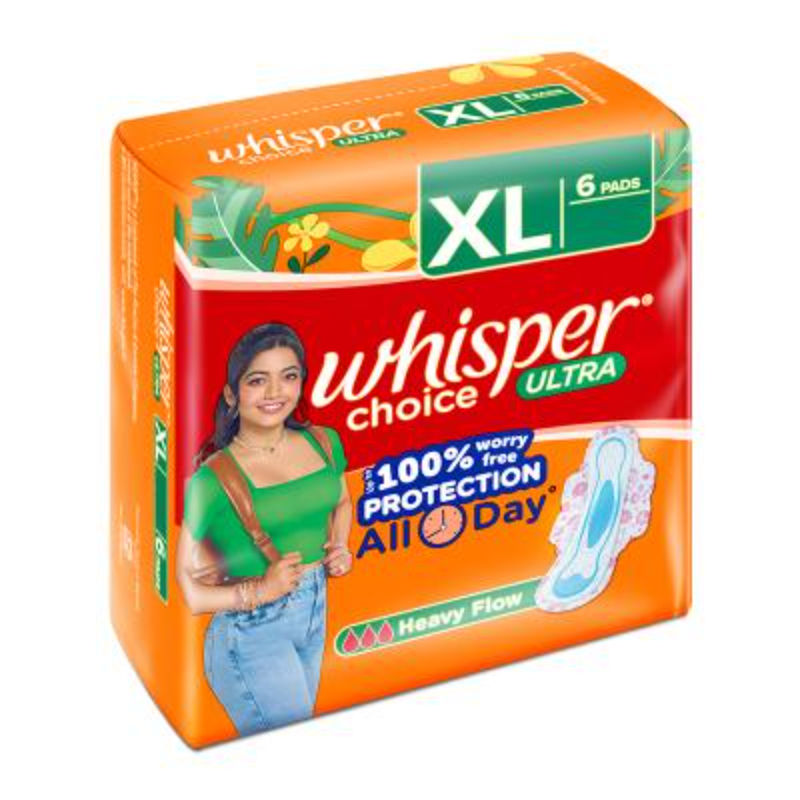 Whisper Choice XL, 6 XL Pads for medium to heavy flow, Gives Up to 100% worry-free protection