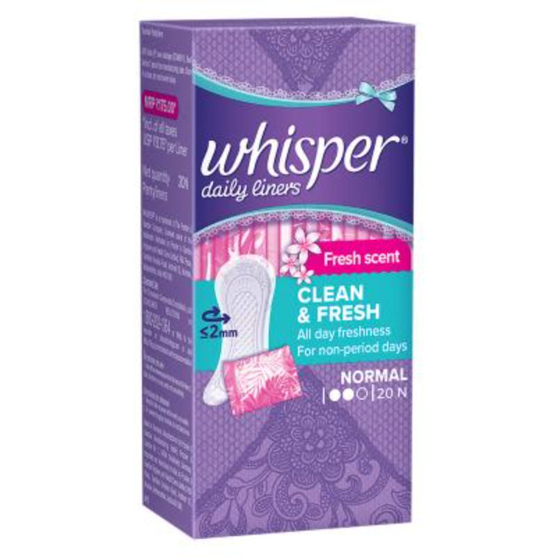Whisper Clean and Fresh Daily Liners, 20 panty liners for women - Pack of 1