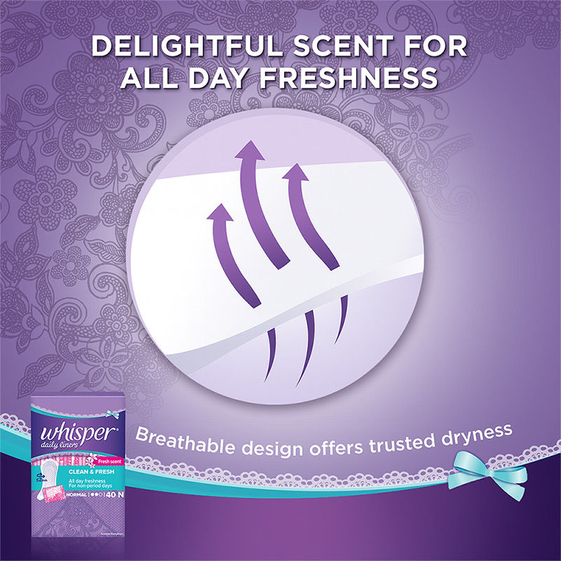 Whisper Clean and Fresh Daily Liners, 20 panty liners for women - Pack of 1