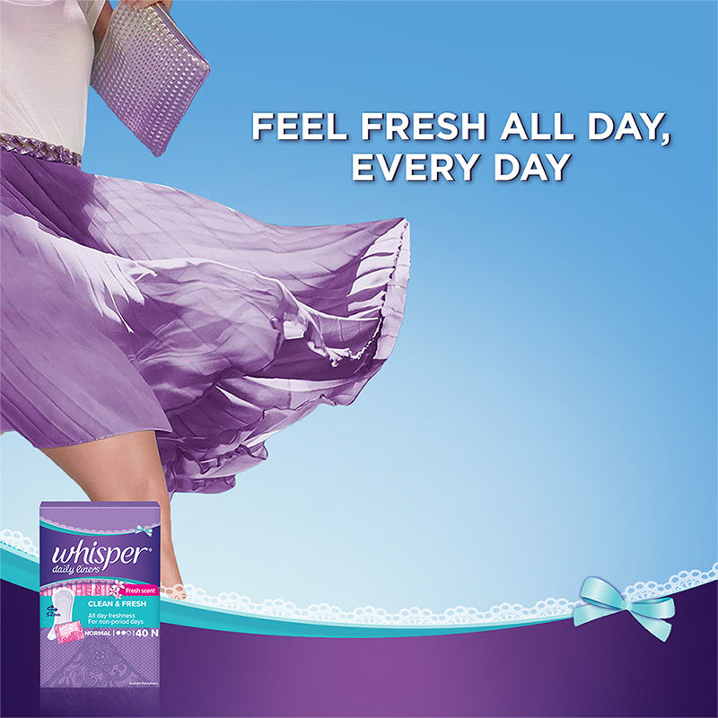 Whisper Clean and Fresh Daily Liners, 40 panty liners for women - Pack of 1