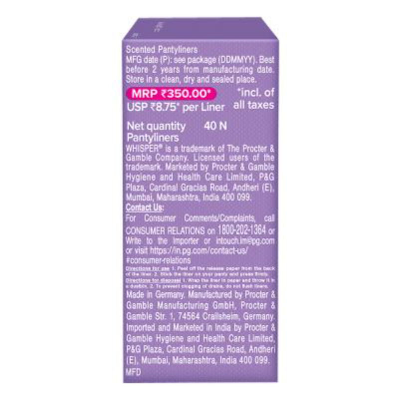 Whisper Clean and Fresh Daily Liners, 40 panty liners for women - Pack of 1