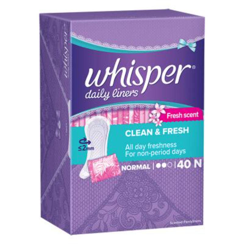 Whisper Clean and Fresh Daily Liners, 40 panty liners for women - Pack of 1