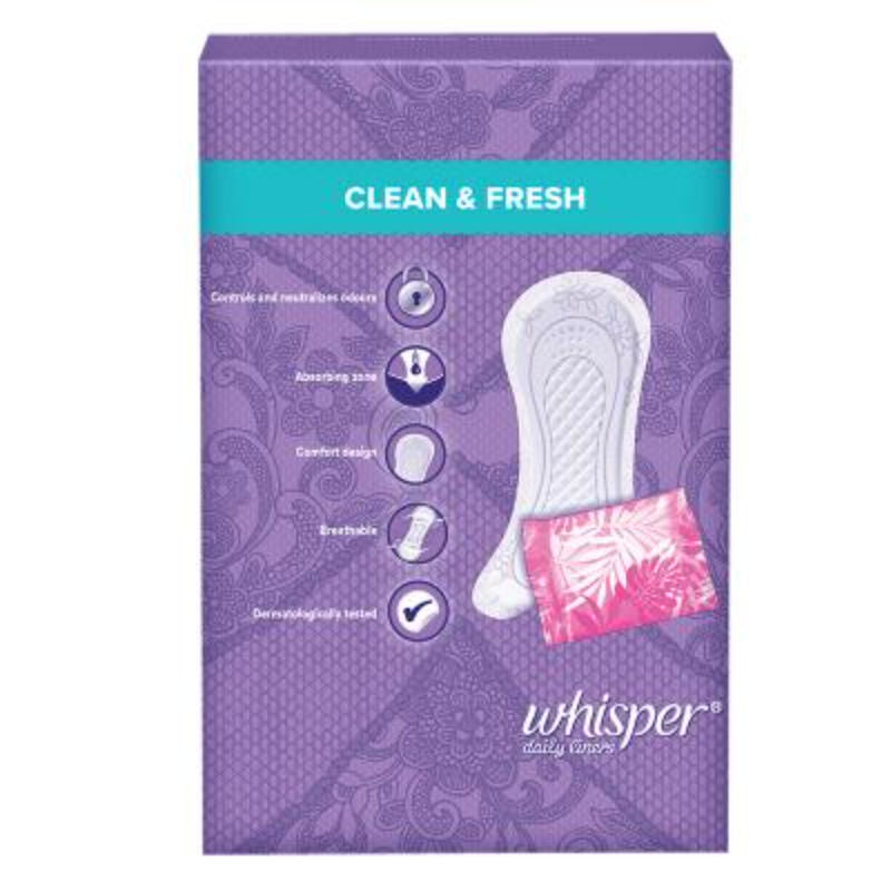Whisper Clean and Fresh Daily Liners, 40 panty liners for women - Pack of 1