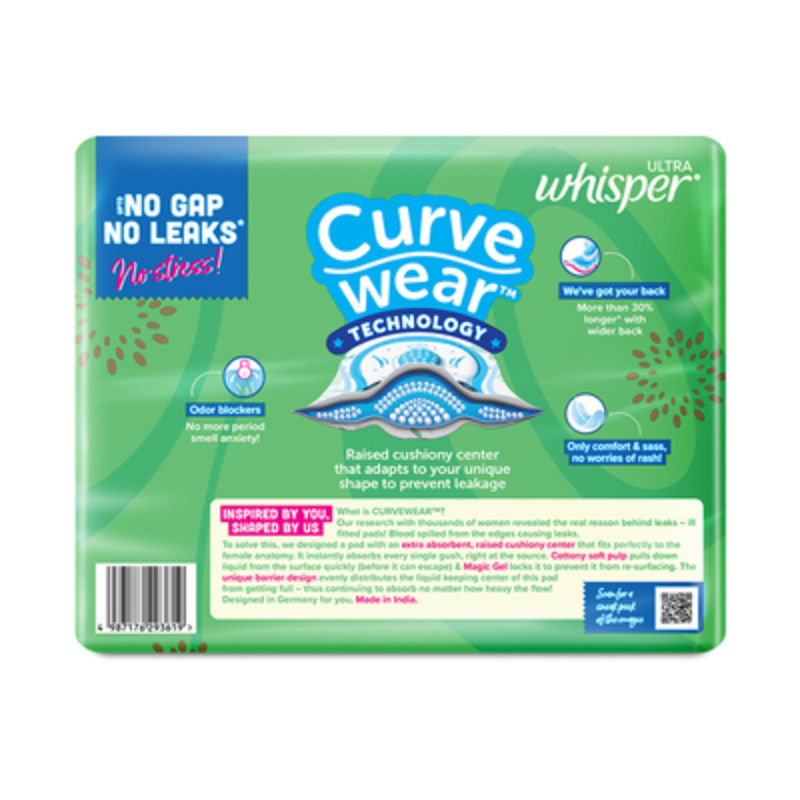 Whisper Ultra Upto No Gap No Leaks Sanitary Pads, 60 XL+ Pads, For Heavy Flow Protection