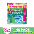 Whisper Ultra Upto No Gap No Leaks Sanitary Pads, 48 XL+ Pads, For Heavy Flow Protection