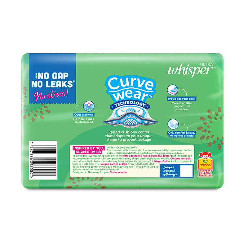Whisper Ultra Upto No Gap No Leaks Sanitary Pads, 30 XL+ Pads, For Heavy Flow Protection