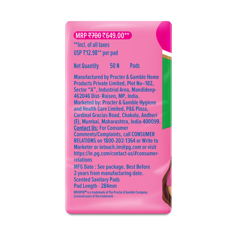 Whisper Ultra Skinlove Soft Sanitary Pads For Women,50 Thin Pads-Xl,Our #1 Softness,Irritation Free
