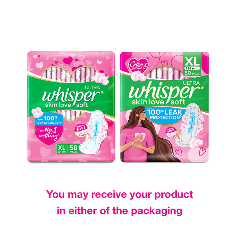Whisper Ultra Skinlove Soft Sanitary Pads For Women,50 Thin Pads-Xl,Our #1 Softness,Irritation Free