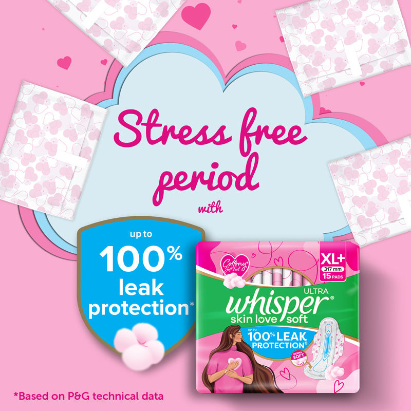 Whisper Ultra Skinlove Soft Sanitary Pads For Women,30 Thin Pads-Xl,Our #1 Softness,Irritation Free