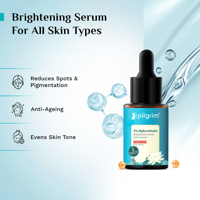 Pilgrim 2% Alpha Arbutin & 3% Vitamin C Brightening Serum, Fades Pigmentation & Brightens Skin