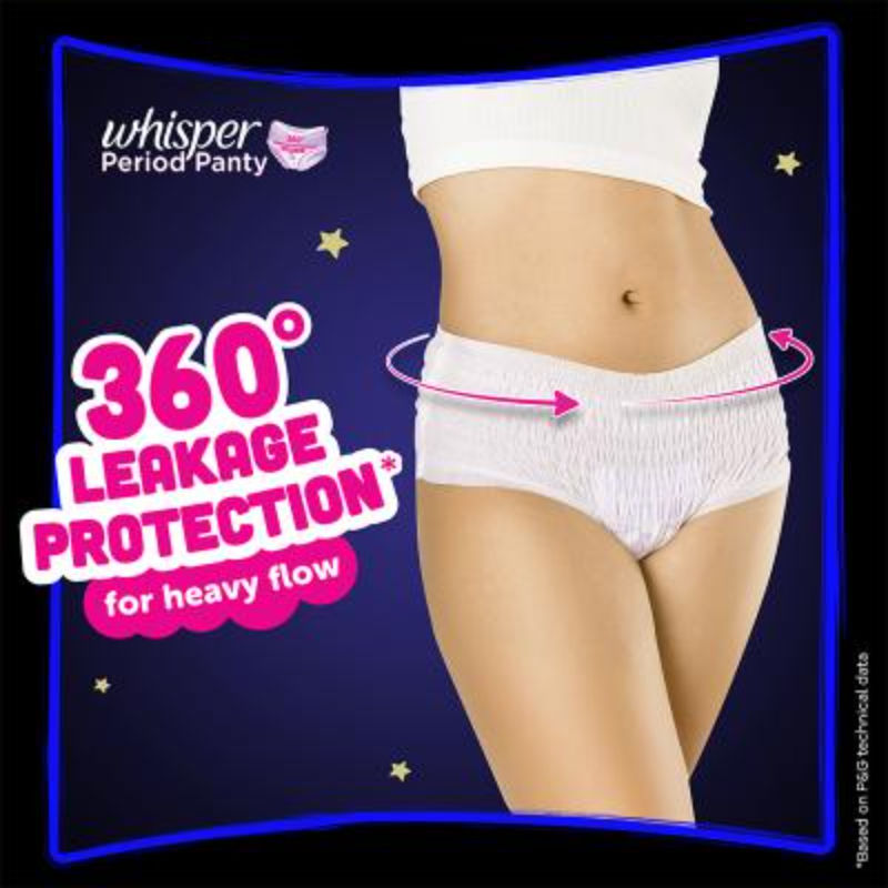Whisper Super Absorbent Period Panty, 6 M-L Pants, 360 Degree Leakage Protection for Heavy Flow