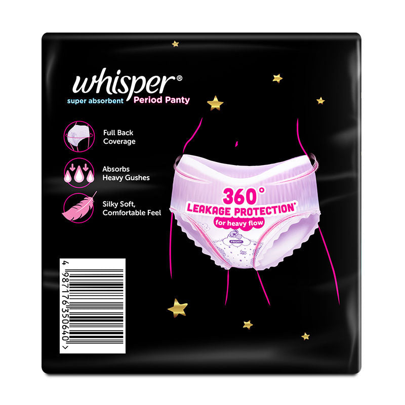 Whisper Super Absorbent Period Panty, 6 M-L Pants, 360 Degree Leakage Protection for Heavy Flow