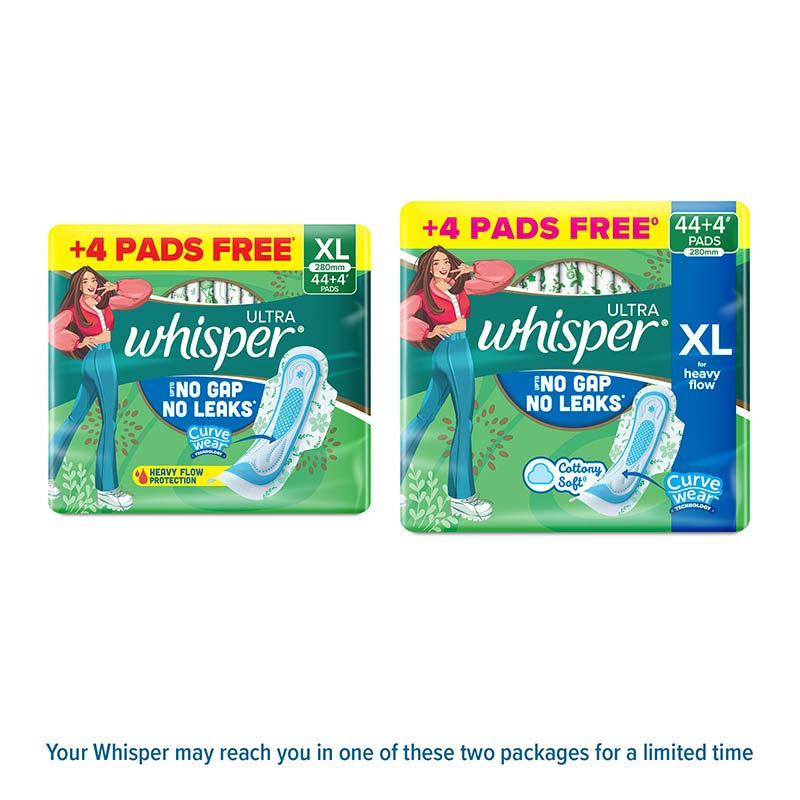 Whisper Ultra Upto No Gap No Leaks Sanitary Pads, 48 XL Pads, For Heavy Flow Protection