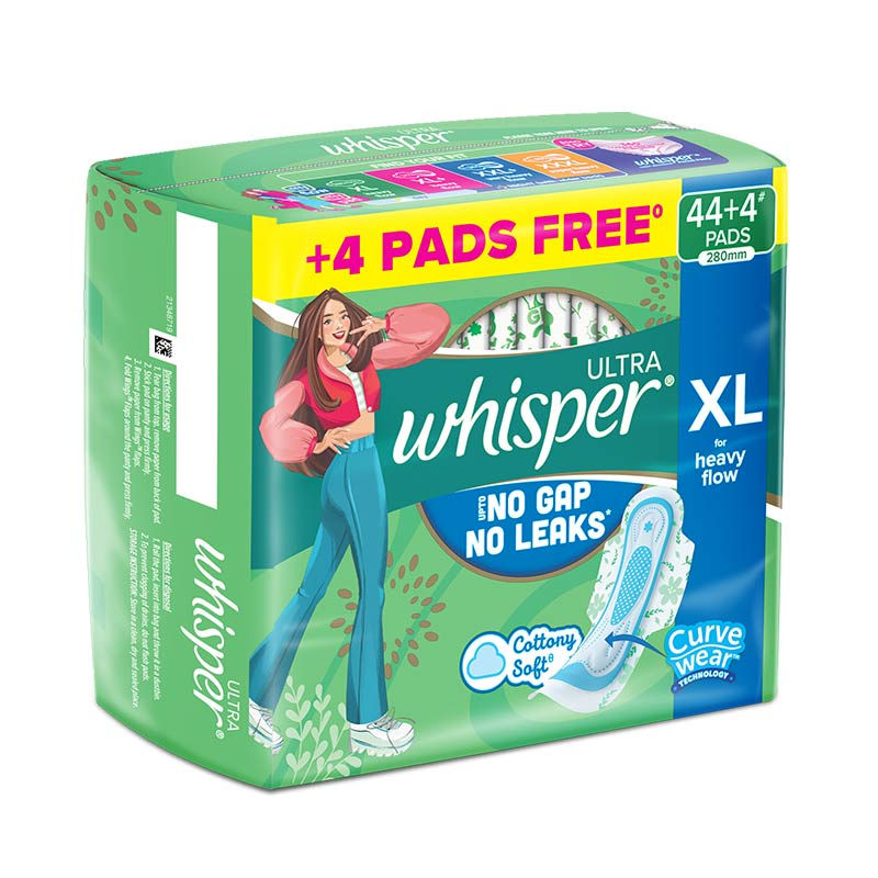 Whisper Ultra Upto No Gap No Leaks Sanitary Pads, 48 XL Pads, For Heavy Flow Protection