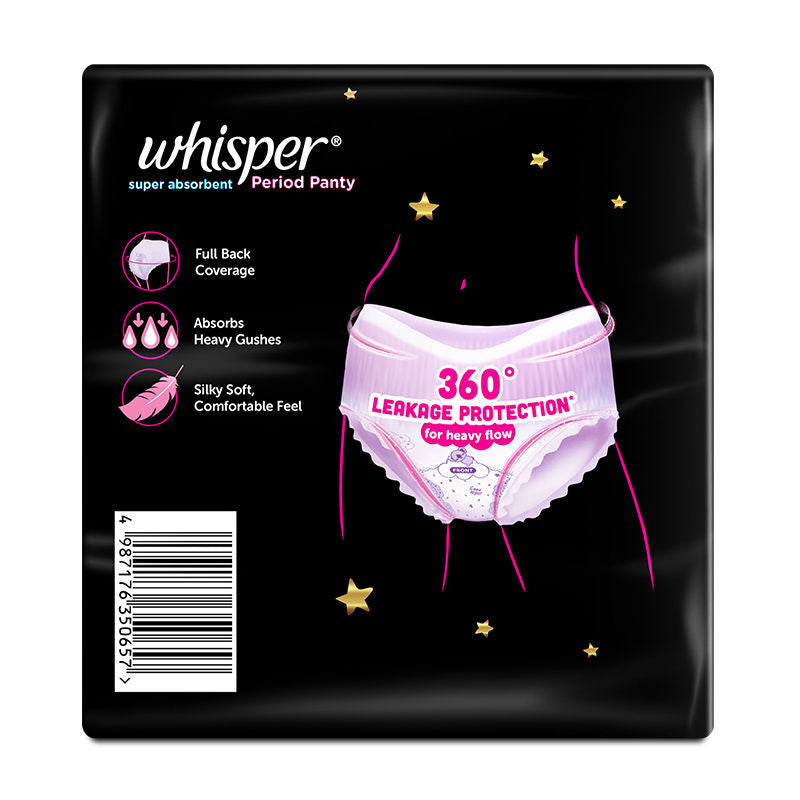 Whisper Super Absorbent Period Panty, 6 L-XL Pants, 360 Degree Leakage Protection for Heavy Flow