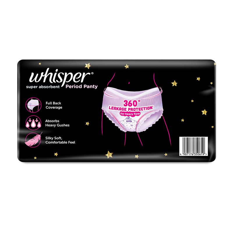 Whisper Super Absorbent Period Panty, 12 L-XL Pants, 360 Degree Leakage Protection for Heavy Flow