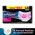 Whisper Super Absorbent Period Panty, 18 L-XL Pants, 360 Degree Leakage Protection for Heavy Flow