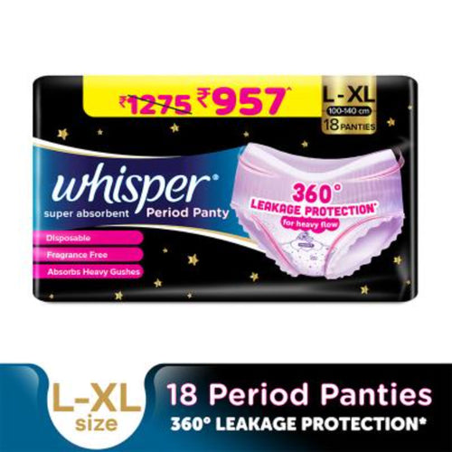 Whisper Super Absorbent Period Panty, 18 L-XL Pants, 360 Degree Leakage Protection for Heavy Flow