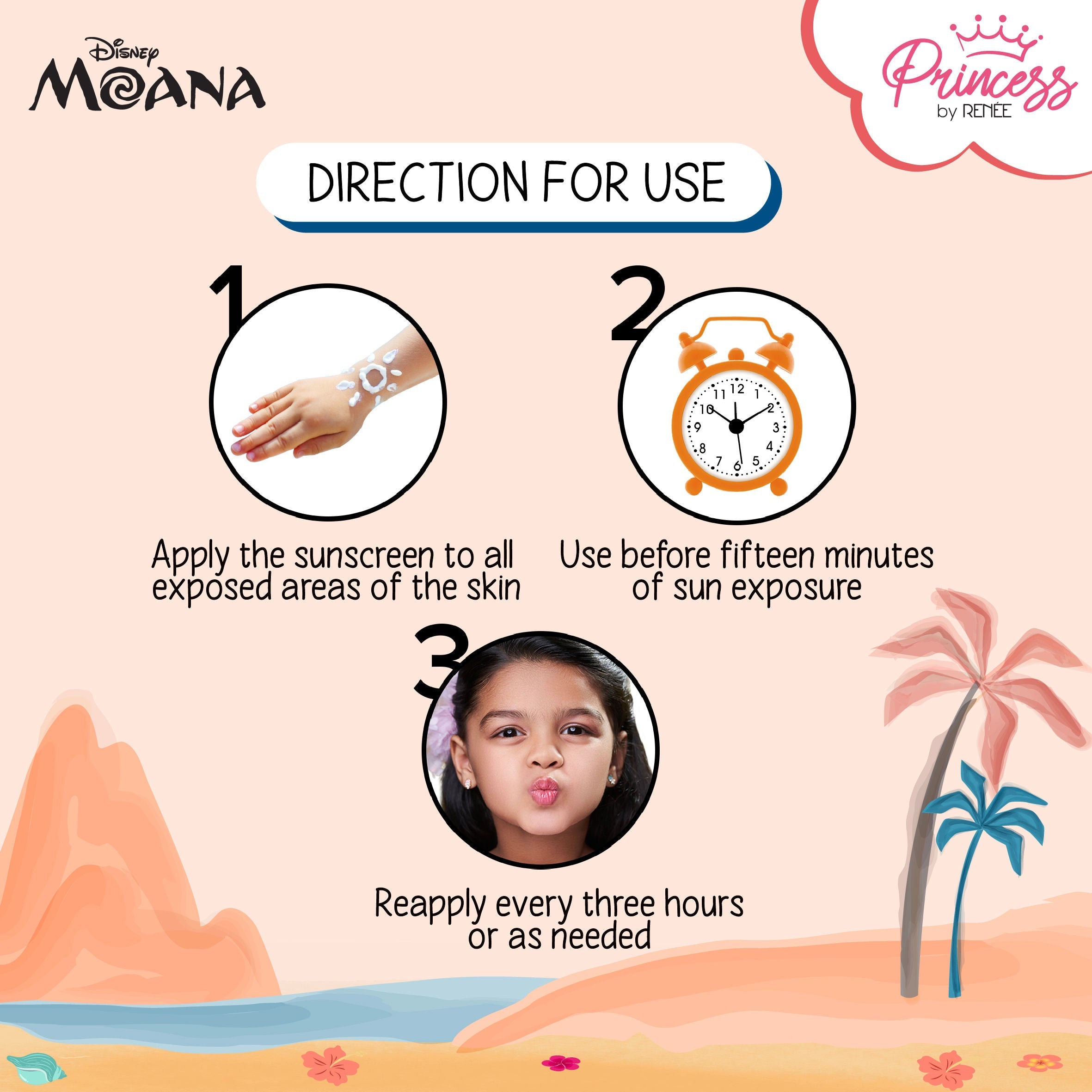 Princess by RENEE Disney Moana Sunscreen with SPF 50, Protects & Nourishes, Zero White Cast