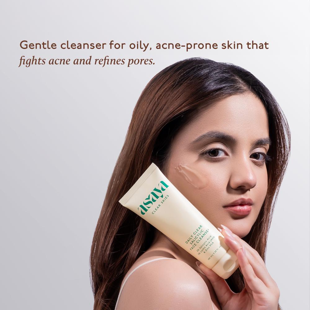 Asaya Daily Clear 2% Salicylic Acid Face Wash for Oily & Acne-Prone Skin with Lactic Acid & Zinc PCA