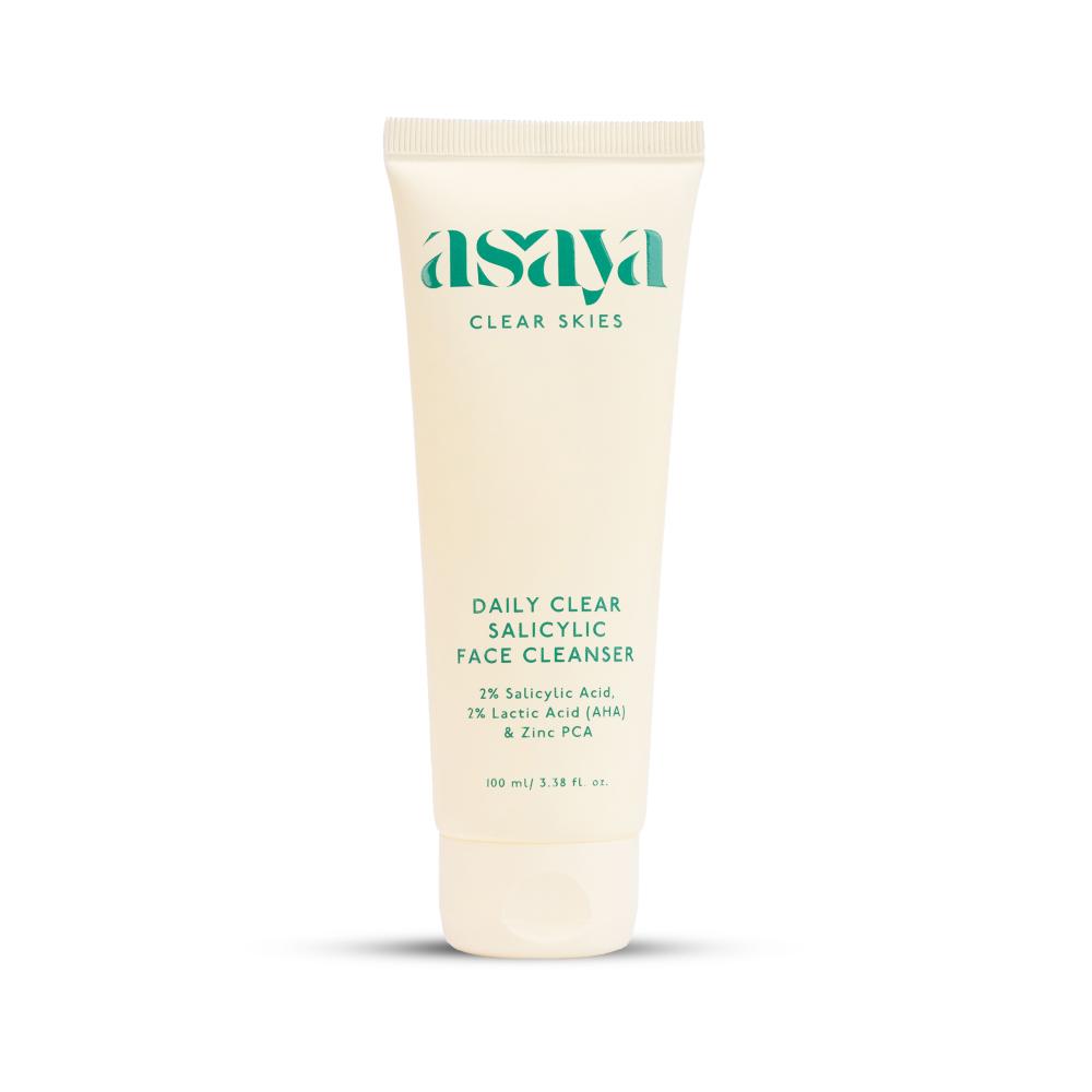 Asaya Daily Clear 2% Salicylic Acid Face Wash for Oily & Acne-Prone Skin with Lactic Acid & Zinc PCA