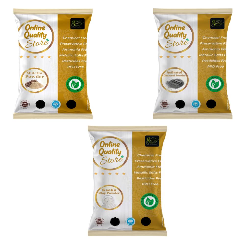 Online Quality Store Activated Charcoal, Kaoline Clay Powder & Mulethi Powder for Hair & Skin