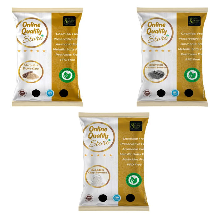 Online Quality Store Activated Charcoal, Kaoline Clay Powder & Mulethi Powder for Hair & Skin