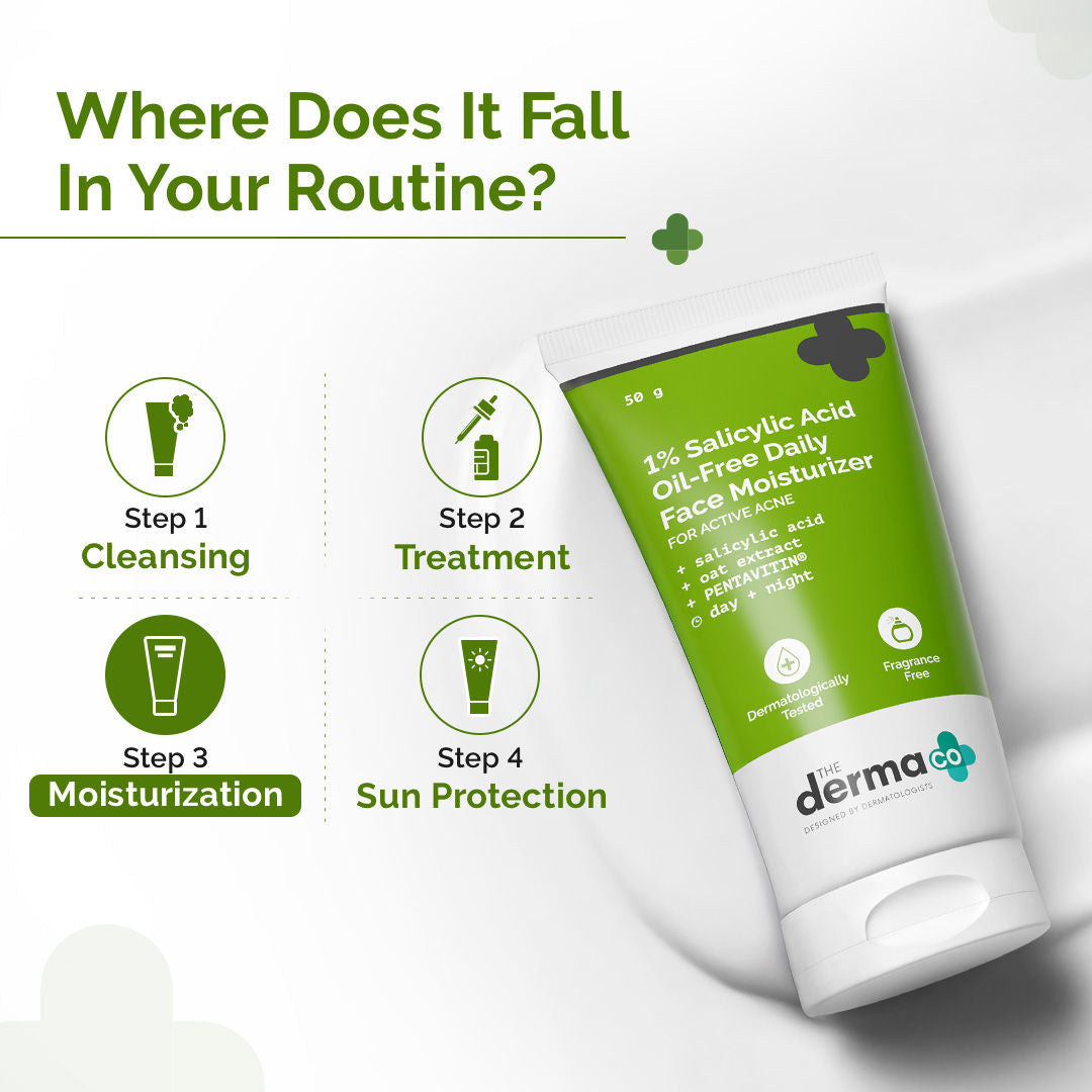 The Derma Co 1% Salicylic Acid Oil-free Moisturizer for Face With Oat Extract For Active Acne