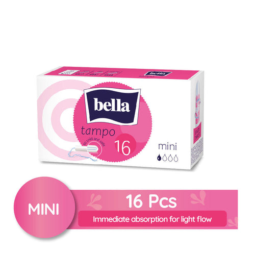 Bella Tampon Mini for Women, High Absorption, Light Flow, Comfort Fit, Leakproof (16 Pcs)