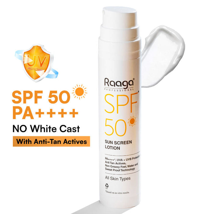 Raaga Professional Spf 50 Pa++++ Sunscreen Lotion With Uva + Uvb Protection, All Skin Types, 55 Ml