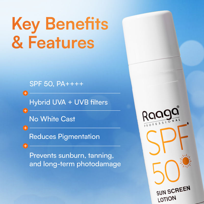 Raaga Professional Spf 50 Pa++++ Sunscreen Lotion With Uva + Uvb Protection, All Skin Types, 55 Ml