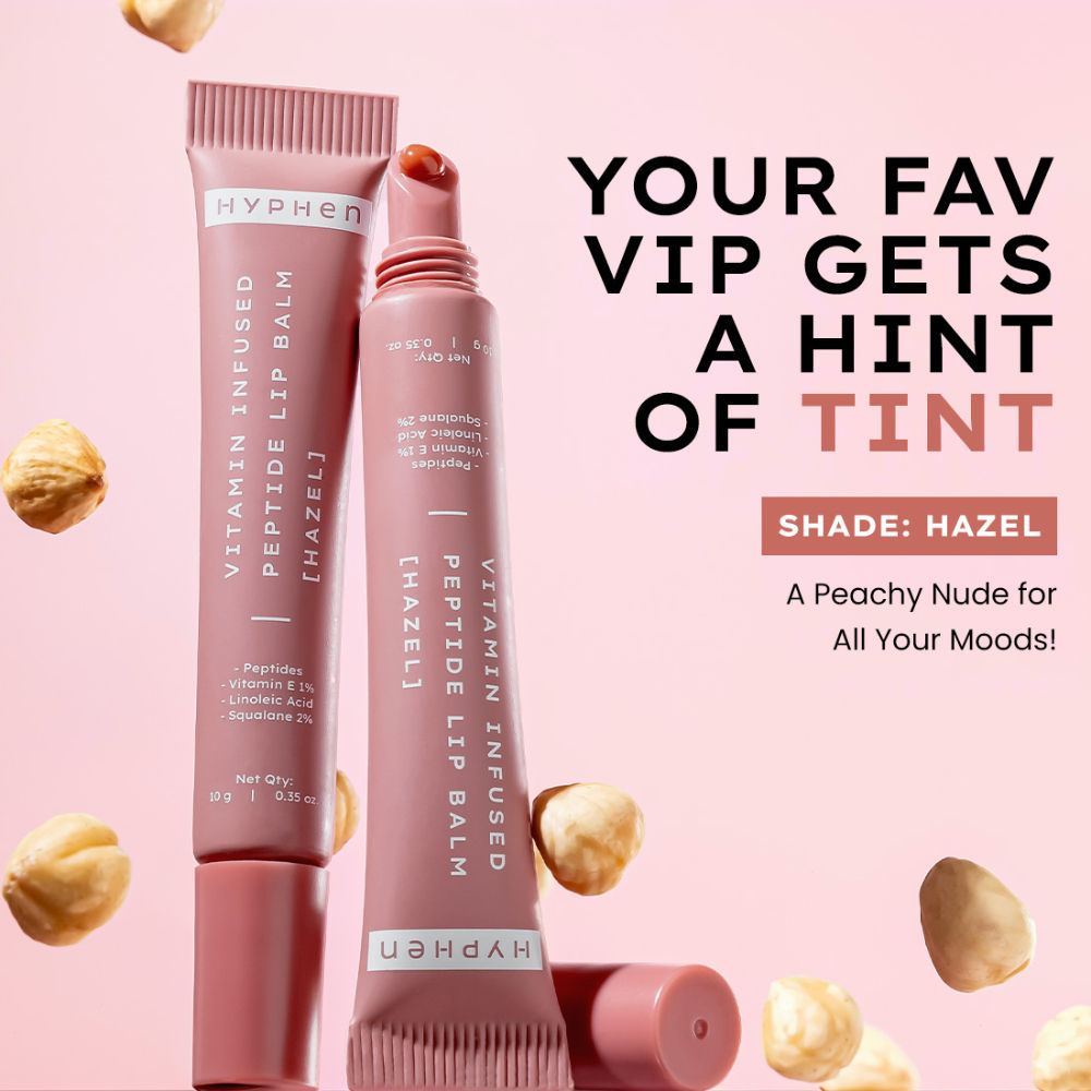 Hyphen Tinted Lip Balm - Hazel, 1% Vit E, 2% Squalane & Peptides, Brightens, Moisturizes Dry Lips