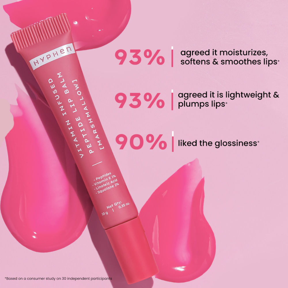Hyphen Tinted Lip Balm - Marshmallow, 1% Vit E, 2% Squalane & Peptides, Brightens & Moisturizes