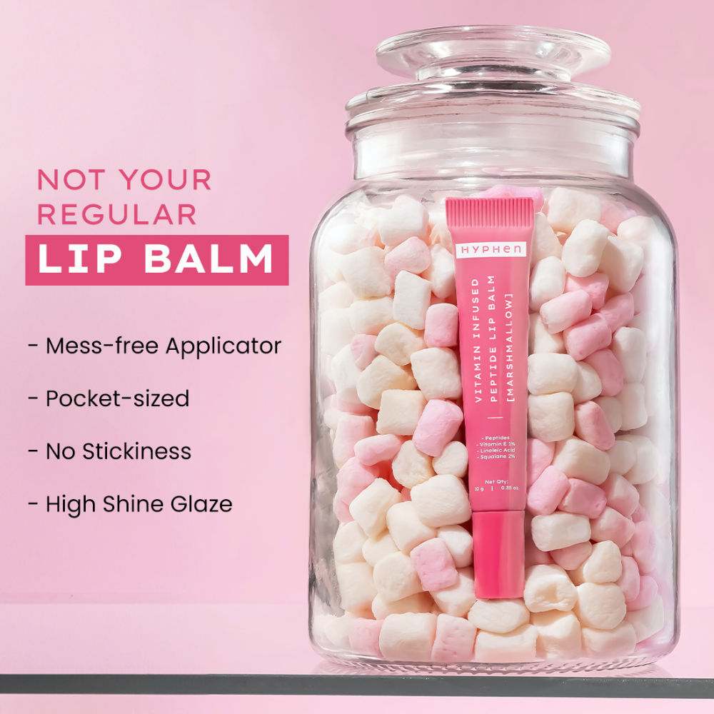Hyphen Tinted Lip Balm - Marshmallow, 1% Vit E, 2% Squalane & Peptides, Brightens & Moisturizes