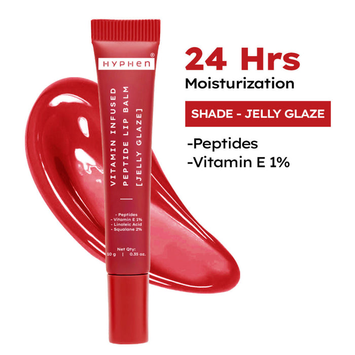 Hyphen Tinted Lip Balm, Brightens Dark & Dry Lips - 1% Vitamin E, Peptide & Squalane - Jelly Glaze