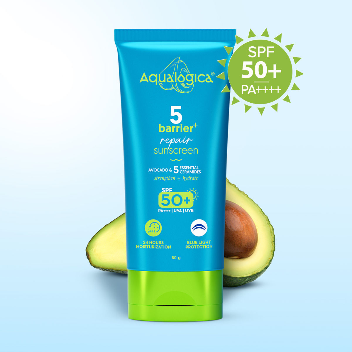 Aqualogica 5 Barrier+ Repair Sunscreen With Avocado & 5 Essential Ceramides SPF 50 PA++++ UVA/B