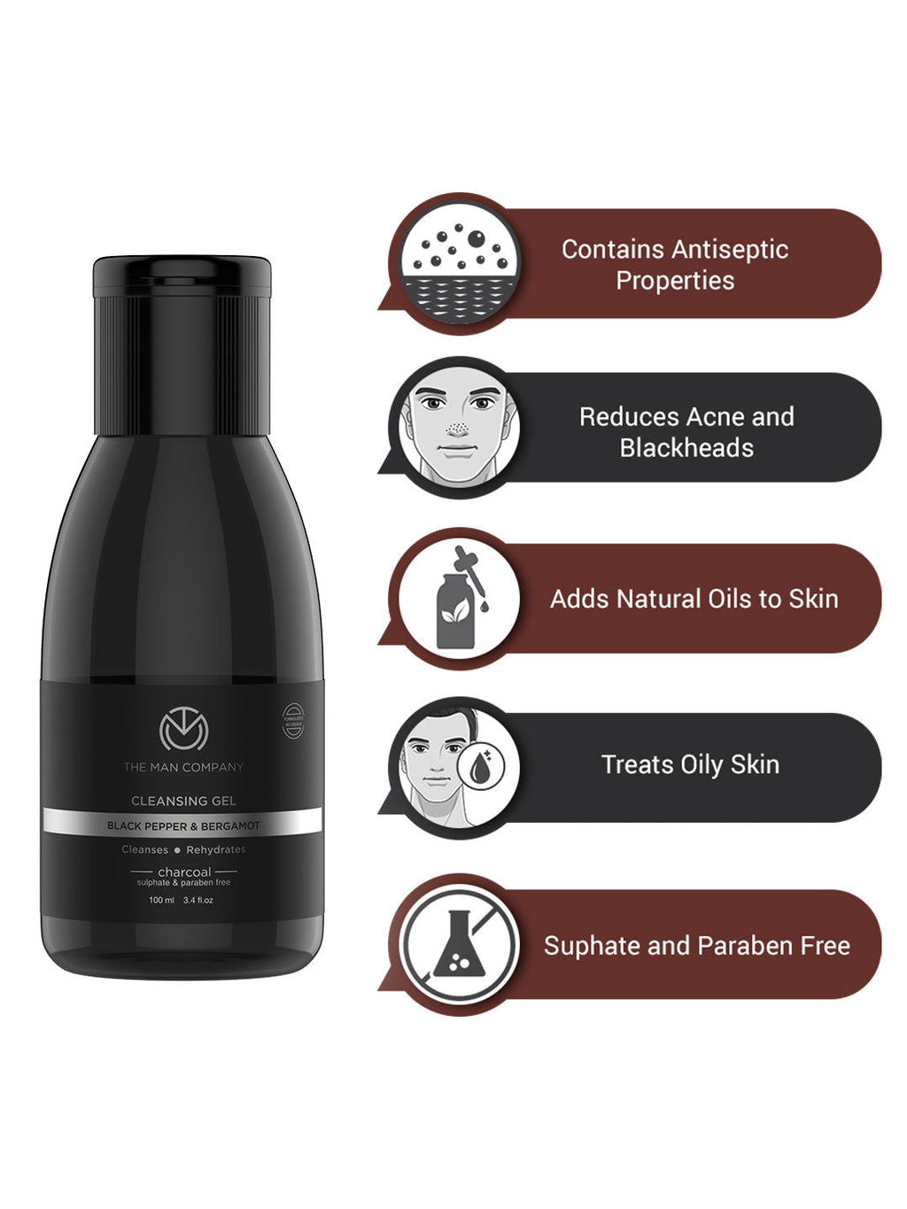 The Man Company Charcoal Cleansing Gel With Bergamot & Black Pepper