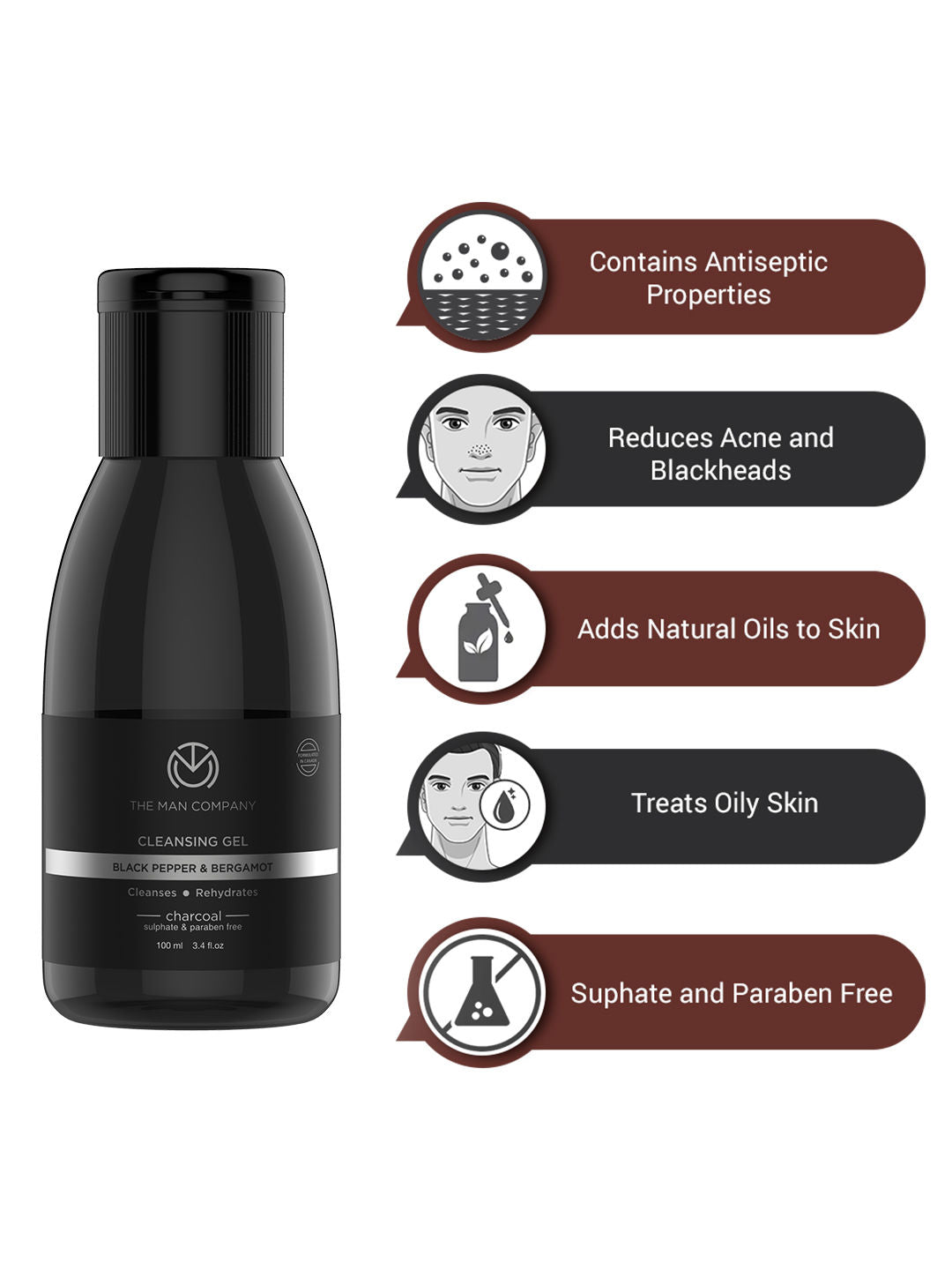 The Man Company Charcoal Cleansing Gel With Bergamot & Black Pepper