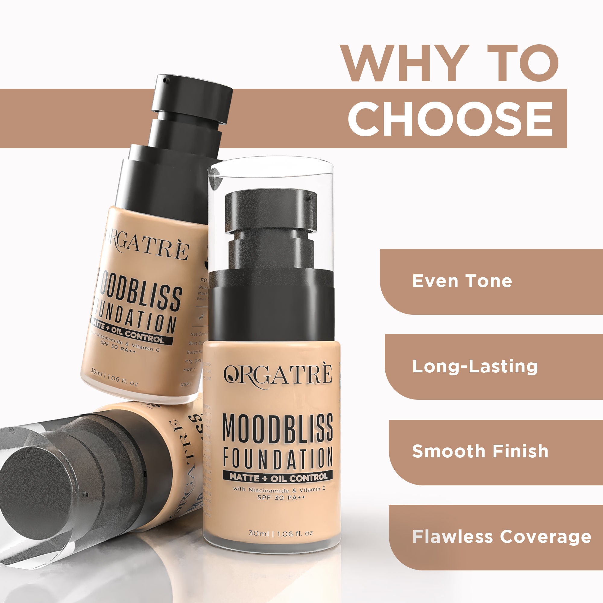 Orgatre Matte+ Oil Control Makeup Foundation SPF 30 - Longwear Enriched with Niacinamide, Vit C -240