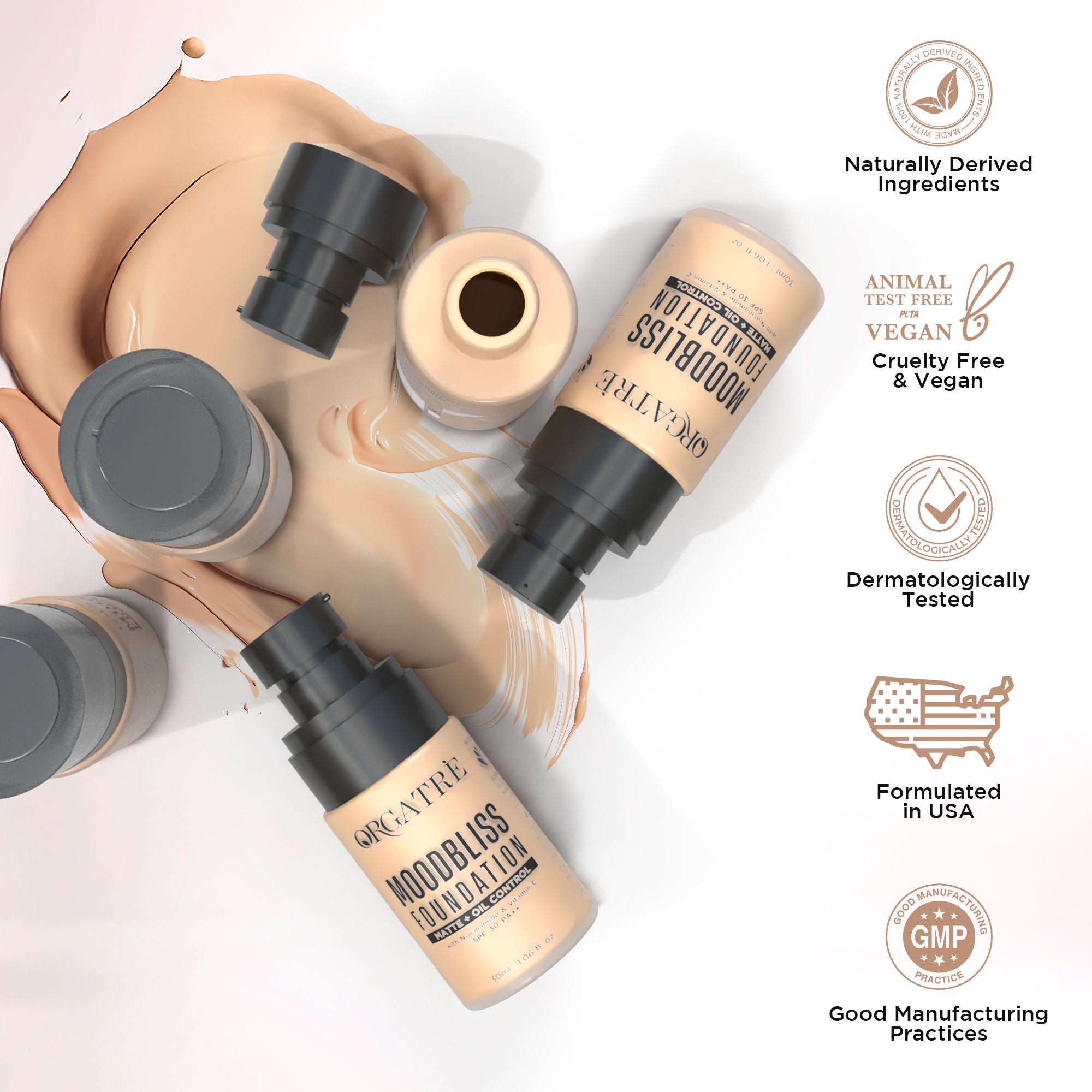 Orgatre Matte+ Oil Control Makeup Foundation SPF 30 - Longwear Enriched with Niacinamide, Vit C -240
