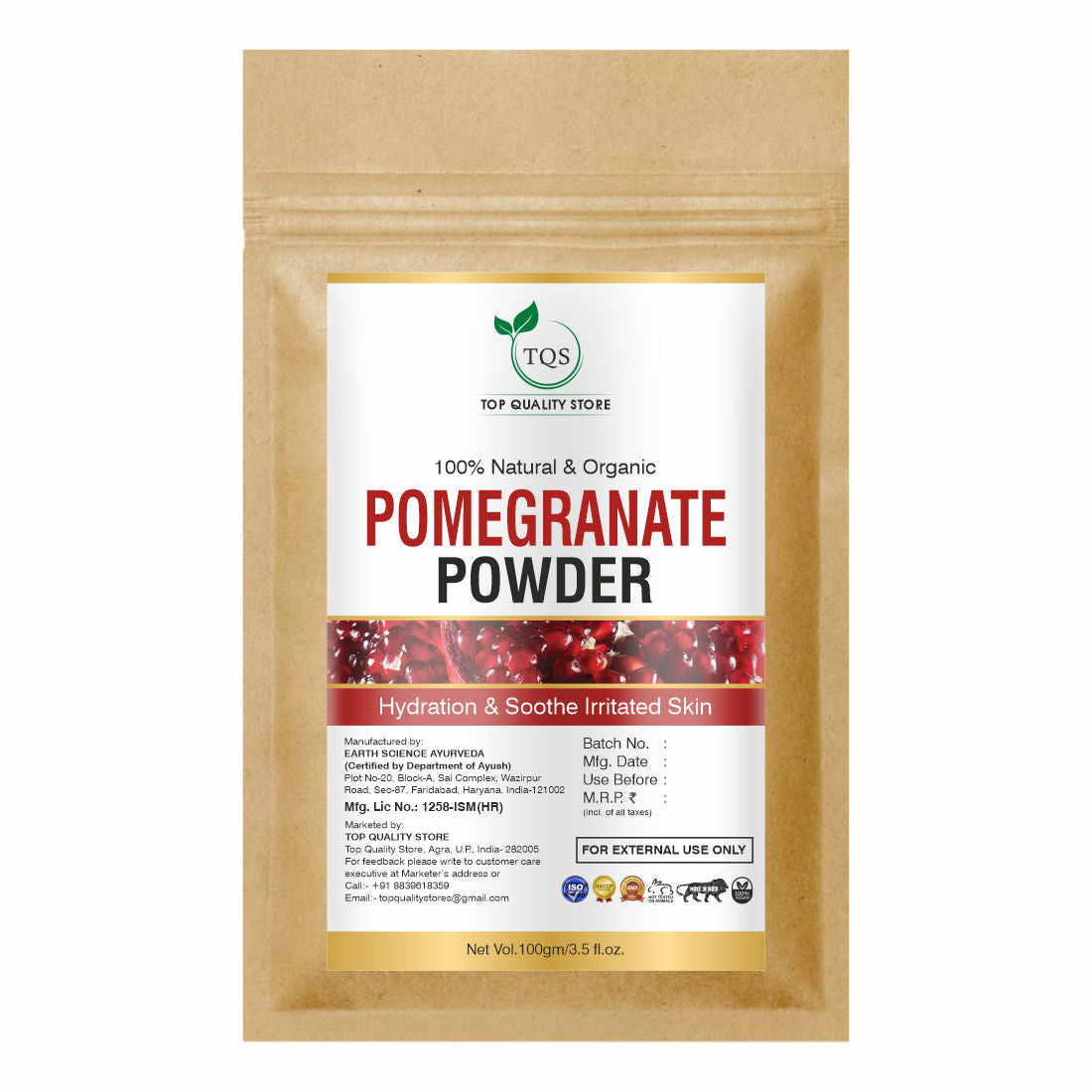 Tqs Natural Pomegranate Peel Powder For Skin & Hair Care Supports Acne & Anar Powder