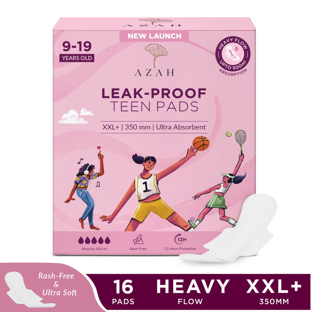 AZAH Teen Sanitary Pads For Girls, Heavy Flow Coverage, 12 Hour Leakproof, Wider