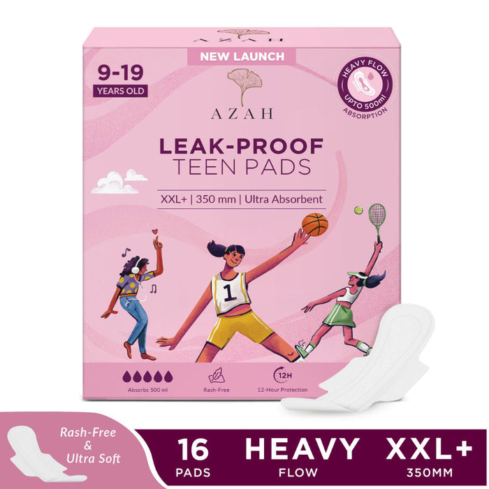 AZAH Teen Sanitary Pads For Girls, Heavy Flow Coverage, 12 Hour Leakproof, Wider