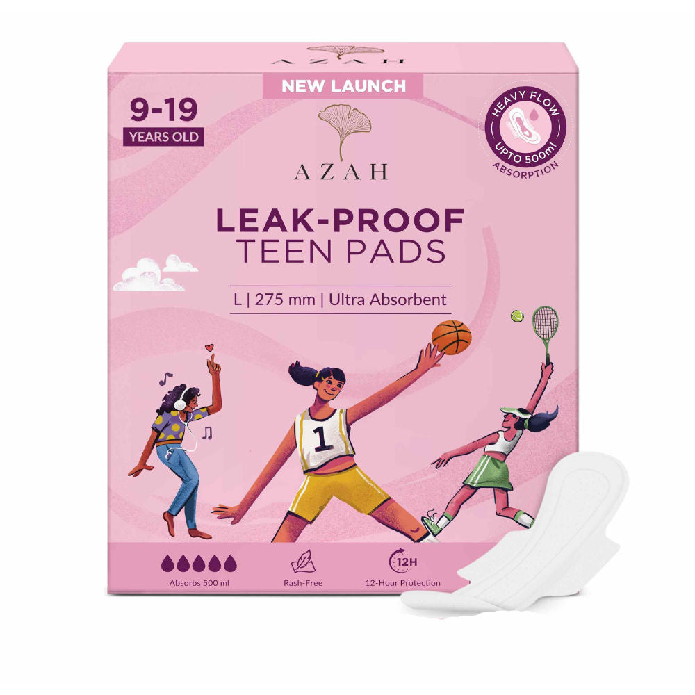 AZAH Teen Sanitary Pads For Girls, Heavy Flow Coverage, 12 Hour Leakproof, Wider