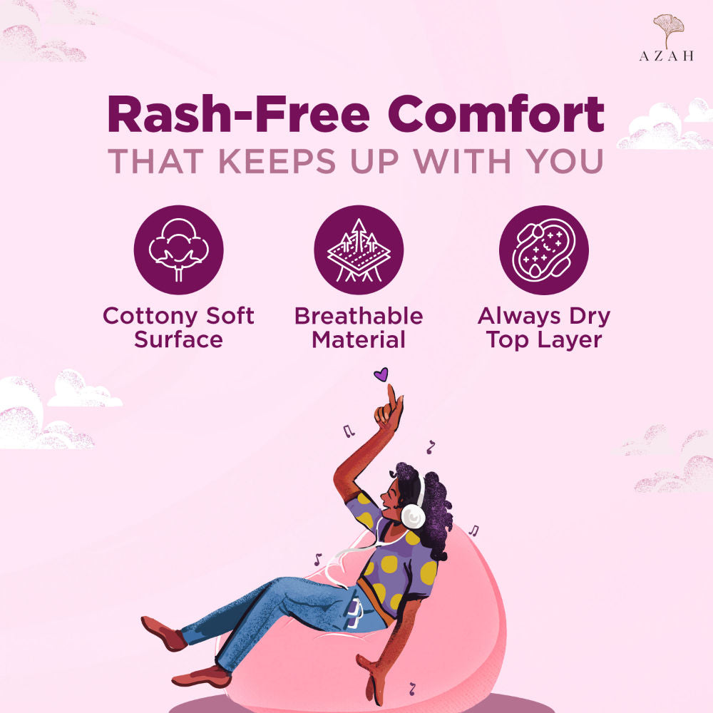 AZAH Teen Sanitary Pads For Girls, Heavy Flow Coverage, 12 Hour Leakproof, Wider