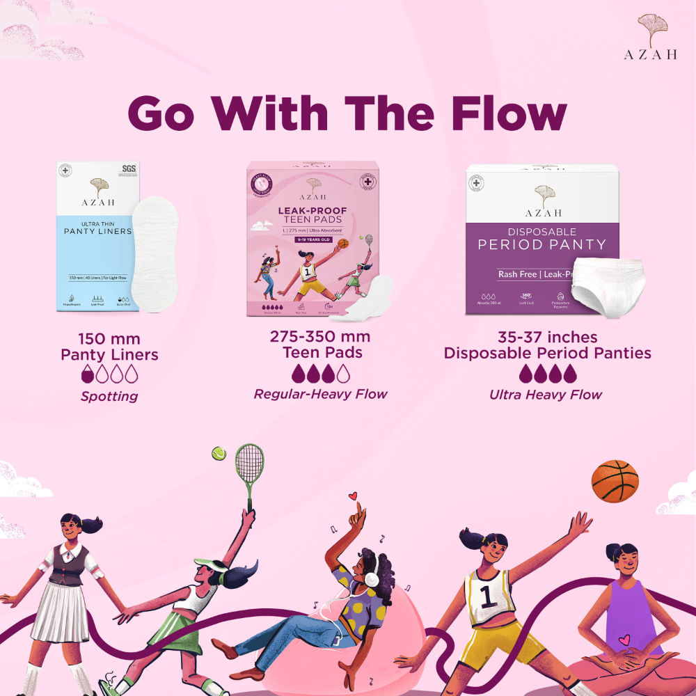 AZAH Teen Sanitary Pads For Girls, Heavy Flow Coverage, 12 Hour Leakproof, Wider