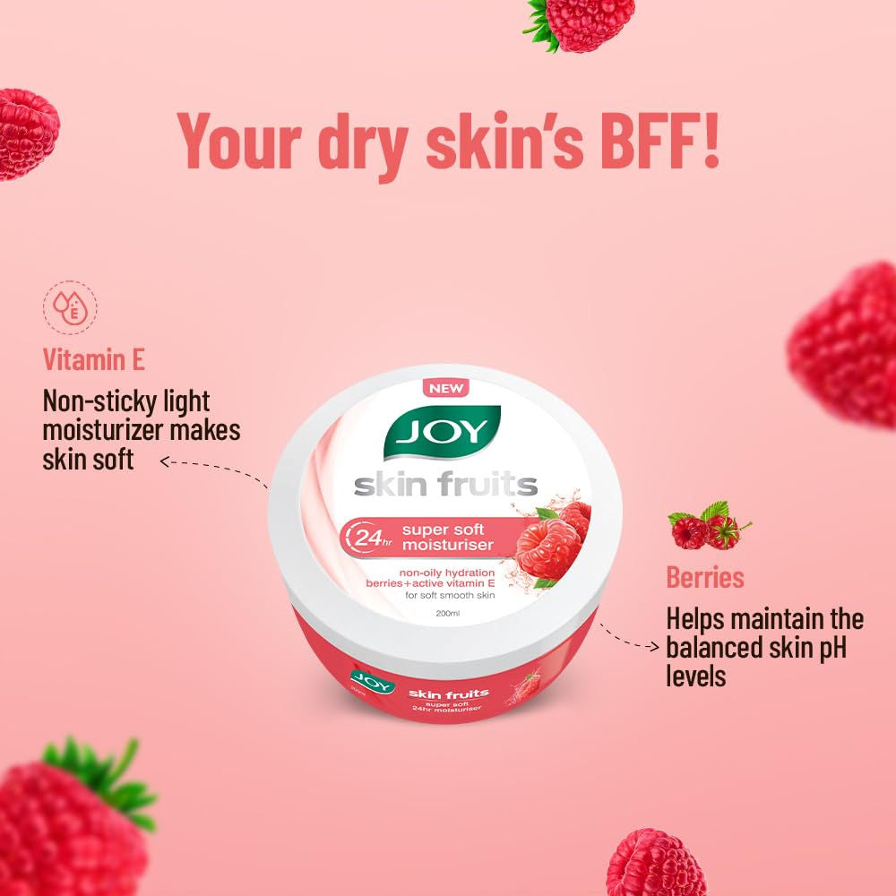 Joy Skin Fruits Soft Moisturizer For Face & Body with Berries & Vitamin E - Lightweight & Oil Free