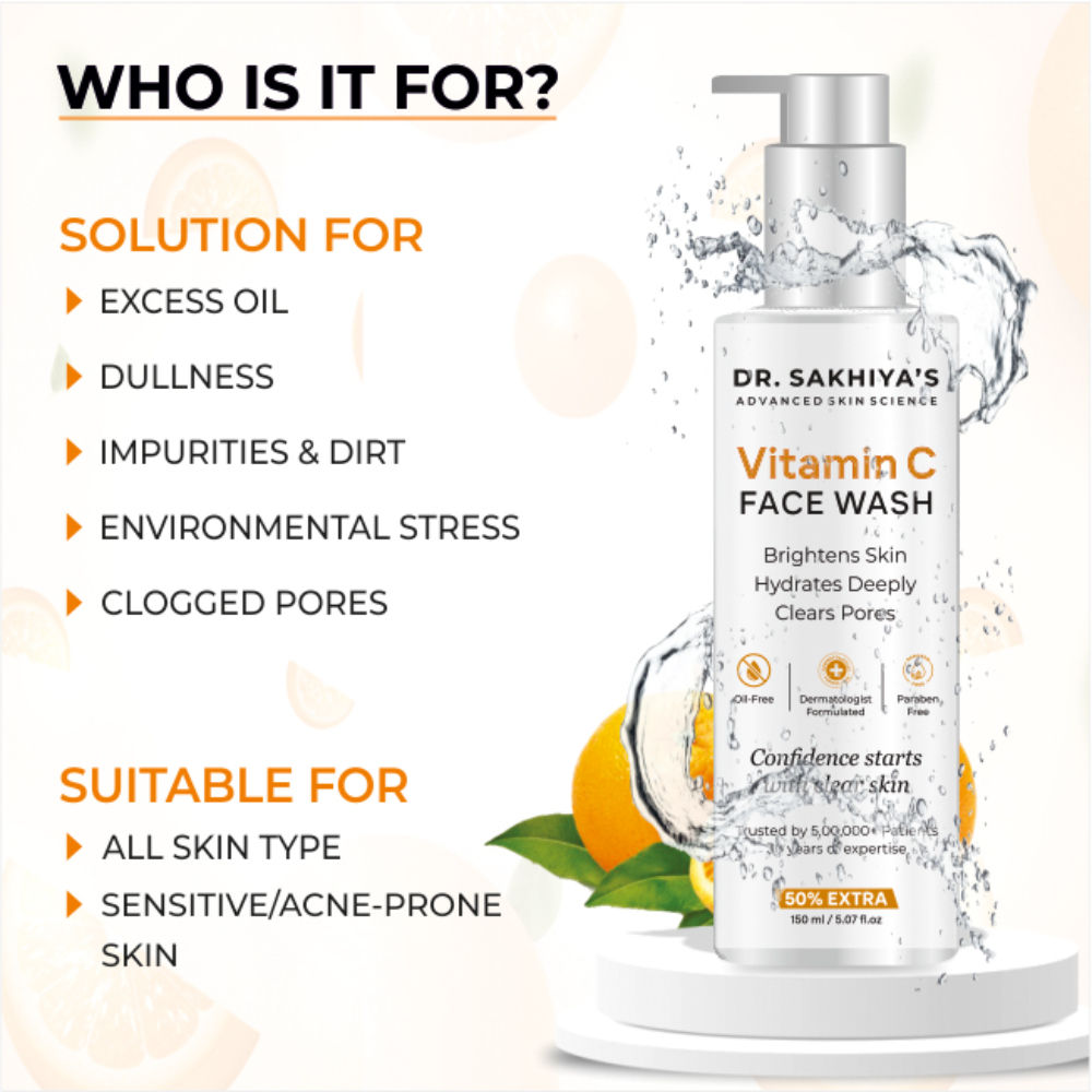 Dr. Sakhiya Vitamin C Face Wash Daily Glowing and Brightening Cleanser with Antioxidants